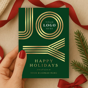 Tarjeta Festiva Con Relieve Metalizado Logotipo corporativo de la empresa Navidad Verde y