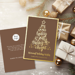 Tarjeta Festiva Con Relieve Metalizado Logotipo corporativo de Navidad en marrón dorado e