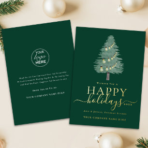 Tarjeta Festiva Con Relieve Metalizado Logotipo Corporativo Felices Fiestas Árbol de Navi