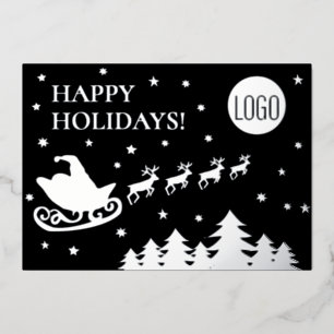 Tarjeta Festiva Con Relieve Metalizado Logotipo de la empresa Felices Fiestas Trineo de S