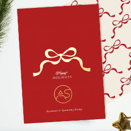 Tarjeta Festiva Con Relieve Metalizado Logotipo de marca para empresas Red & Gold Retro B