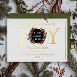Tarjeta Festiva Con Relieve Metalizado Logotipo de negocio de Holiday Wreath Joy Peace an