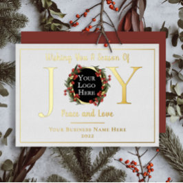 Tarjeta Festiva Con Relieve Metalizado Logotipo de negocio de Holiday Wreath Joy Peace an