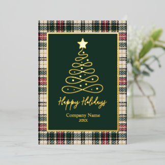 Tarjeta Festiva Con Relieve Metalizado Logotipo empresarial de árbol de Navidad con elega