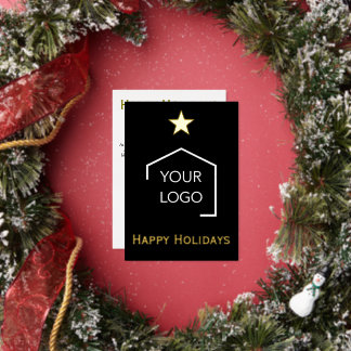 Tarjeta Festiva Con Relieve Metalizado Logotipo único de Navidad para inmobiliaria con pa