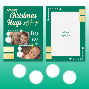 Tarjeta Festiva Con Relieve Metalizado Los abrazos de los navidades agregan fotos en verd
