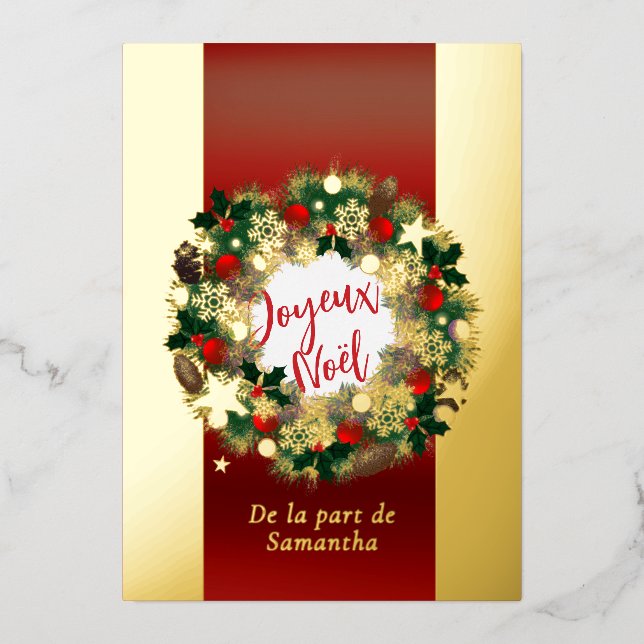 Tarjeta Festiva Con Relieve Metalizado Los Navidades de Joyeux Noël venían oro personaliz (Anverso)