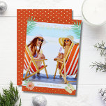 Tarjeta Festiva Con Relieve Metalizado 'Los Navidades De Verano De Playa Tropical Mar-Sol<br><div class="desc">'Este es el Relieve metalizado de tarjetas de Navidades de verano de la playa tropical de Sea-sun' Las tarjetas de vacaciones de los de verano incluye tu foto favorita rodeada por un divertido marco temático de playa de chanclas, hojas de palma y flores con un ambiente ligeramente retro con verdadero...</div>