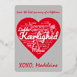 Tarjeta Festiva Con Relieve Metalizado LOVE traducido al El día de San Valentín de 40 Idi
