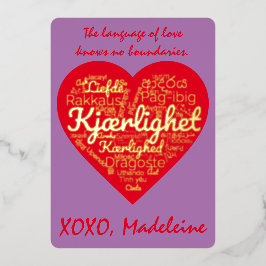 Tarjeta Festiva Con Relieve Metalizado LOVE traducido al El día de San Valentín de 50 idi