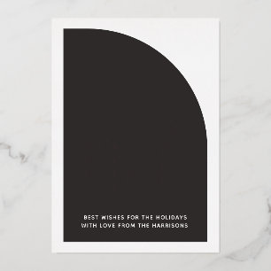 Tarjeta Festiva Con Relieve Metalizado Lujo Noel Negro y Blanco Medio Arco Real