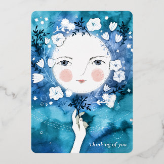 Tarjeta Festiva Con Relieve Metalizado Luna Llena Pensando en Ti Plata
