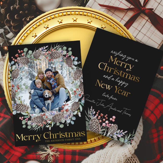 Tarjeta Festiva Con Relieve Metalizado Luxury Gold Merry Christmas & Wreath (Subido por el creador)