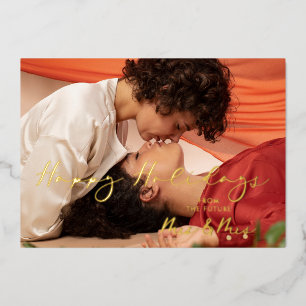 Tarjeta Festiva Con Relieve Metalizado Luxury Real Golden Future Mrs & Mrs Christmas