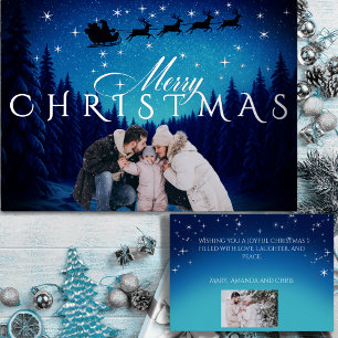 Tarjeta Festiva Con Relieve Metalizado Mágica Navidad Feliz - Foto y Mensaje Plata