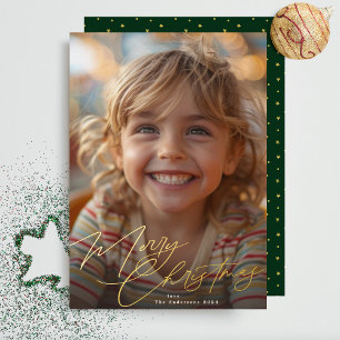 Tarjeta Festiva Con Relieve Metalizado Magnífica tipografía de oro Fotos navideñas de Fel