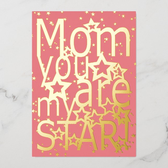 Tarjeta Festiva Con Relieve Metalizado Mamá, eres el día de mi madre estrella (Anverso)