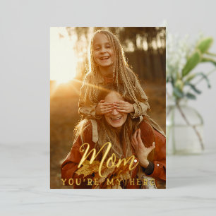 Tarjeta Festiva Con Relieve Metalizado Mamá, Mi Héroe Diario