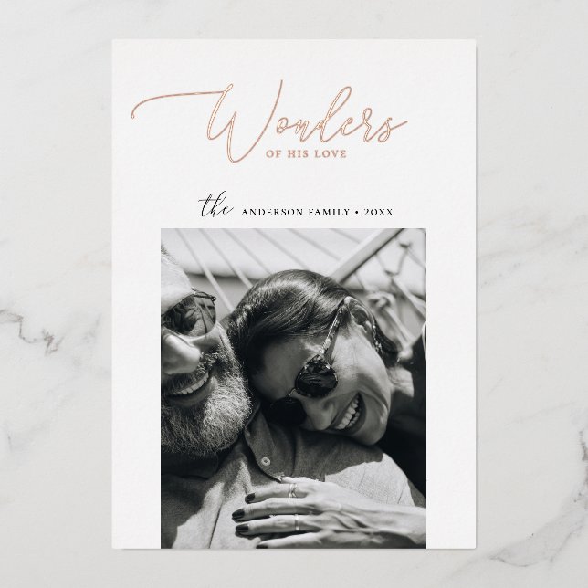 Tarjeta Festiva Con Relieve Metalizado Maravillas de su amor | Navidades de oro elegantes (Anverso)