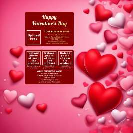 Tarjeta Festiva Con Relieve Metalizado Marca comercial roja en Rectángulo de San Valentín