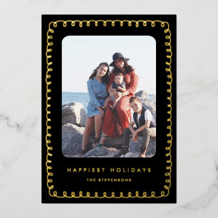 Tarjeta Festiva Con Relieve Metalizado Marco Caprichoso Felices Fiestas