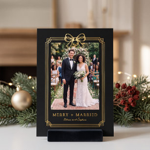 Tarjeta Festiva Con Relieve Metalizado Marco de Arco Elegante Foto Feliz y Casado