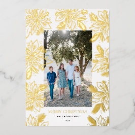 Tarjeta Festiva Con Relieve Metalizado Marco de flores de amargo navideño de Poinsettia