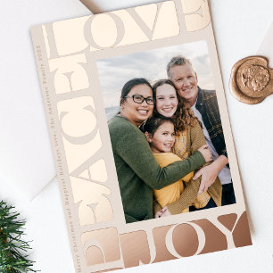 Tarjeta Festiva Con Relieve Metalizado MARCO DE FOTO AMOR PAZ ALEGRÍA rosa dorada rubor