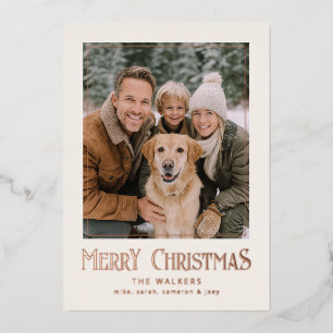 Tarjeta Festiva Con Relieve Metalizado Marco de Foto Clásico de Feliz Navidad