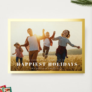 Tarjeta Festiva Con Relieve Metalizado Marco de foto clásico en oro Texto elegante de N