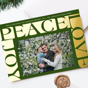 Tarjeta Festiva Con Relieve Metalizado Marco de foto colorido verde AMOR PAZ ALEGRÍA