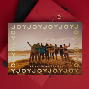 Tarjeta Festiva Con Relieve Metalizado Marco de foto de alegría alegría alegría de oro Na