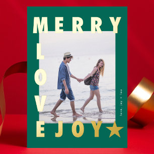 Tarjeta Festiva Con Relieve Metalizado MARCO de foto de AMOR ALEGRE NAVIDEÑO Verde GOLD  