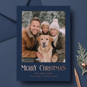 Tarjeta Festiva Con Relieve Metalizado Marco de foto de foil clásico de Navidad - Azul ma