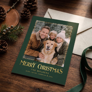 Tarjeta Festiva Con Relieve Metalizado Marco de foto de foil clásico de Navidad - Verde
