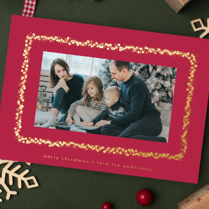 Tarjeta Festiva Con Relieve Metalizado marco de foto de Navidad magenta rojo moderno