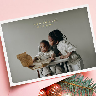 Tarjeta Festiva Con Relieve Metalizado Marco de foto de Navidad simple con texto de felic