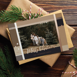 Tarjeta Festiva Con Relieve Metalizado Marco de foto de patrón de planta elegante navideñ