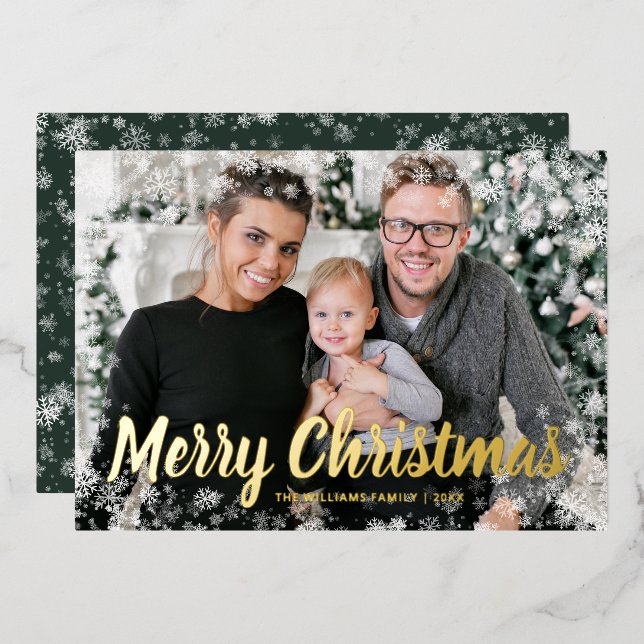 Tarjeta Festiva Con Relieve Metalizado Marco de Foto Dorado (Anverso/Reverso)