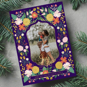 Tarjeta Festiva Con Relieve Metalizado Marco de Foto Elegante Jardín Floral Botánico Aleg