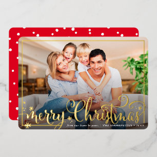 Tarjeta Festiva Con Relieve Metalizado MARCO DE FOTO FESTIVO caligrafía Feliz Navidad