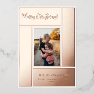 Tarjeta Festiva Con Relieve Metalizado Marco de Foto Geométrico de Oro Rosa