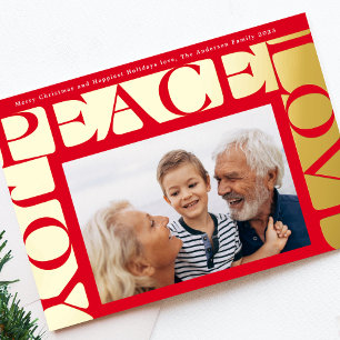 Tarjeta Festiva Con Relieve Metalizado MARCO de foto ROJO AMOR PAZ ALEGRÍA moderno