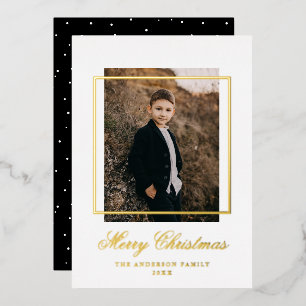 Tarjeta Festiva Con Relieve Metalizado Marco de foto simple en dorado