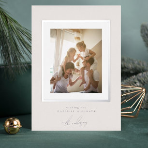 Tarjeta Festiva Con Relieve Metalizado marco de foto simple y elegante feliz navidad