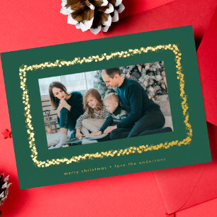 Tarjeta Festiva Con Relieve Metalizado marco de Navidad con burbujas verdes doradas elega