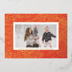 Tarjeta Festiva Con Relieve Metalizado Marco de Navidad moderno dorado rojo blanco Foto F