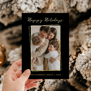 Tarjeta Festiva Con Relieve Metalizado Marco de oro moderno Felices Fiestas