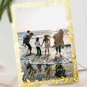 Tarjeta Festiva Con Relieve Metalizado Marco de oro tradicional Feliz Navidad Una Foto