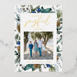 Tarjeta Festiva Con Relieve Metalizado Marco de piña de Navidad Foto de familia